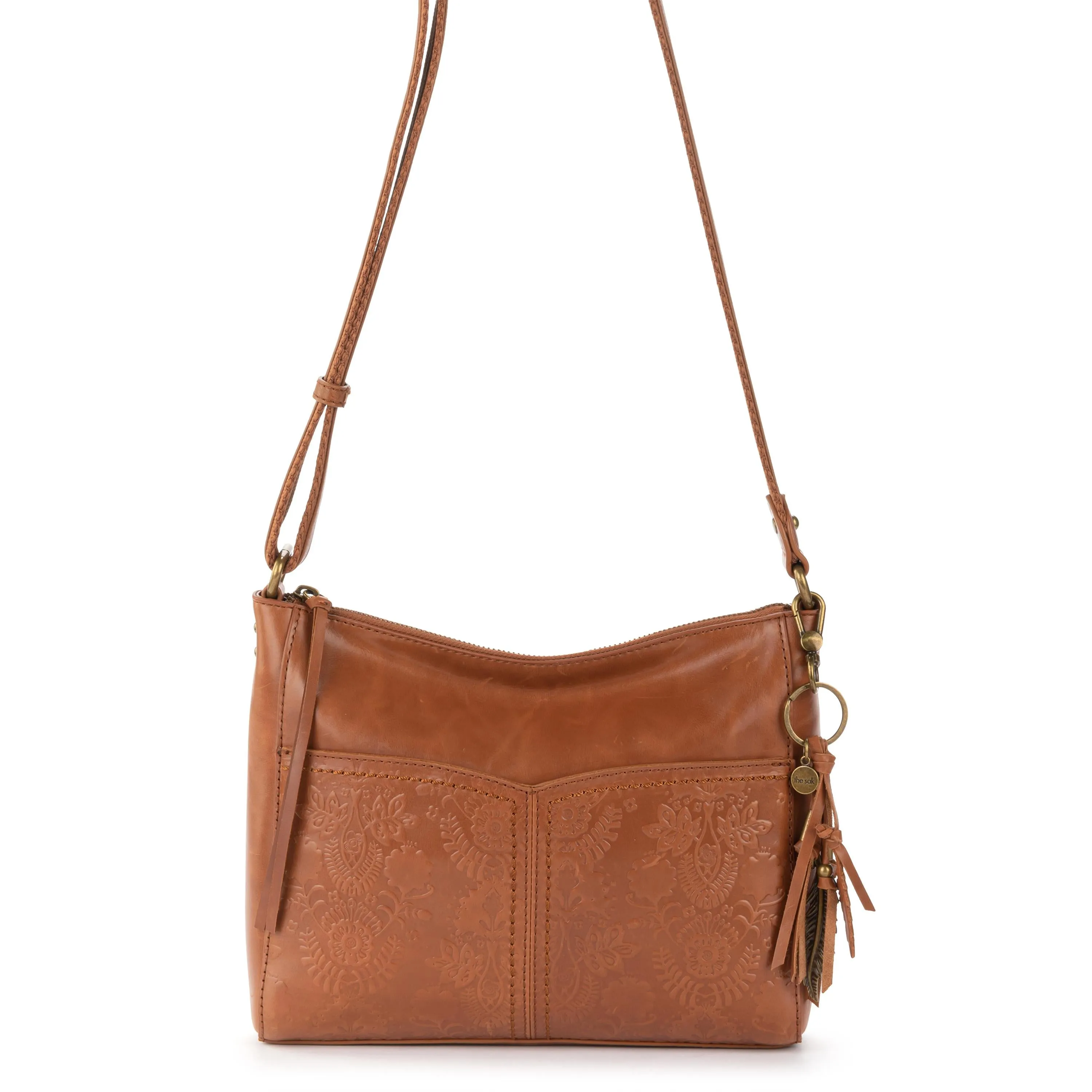 Alameda Crossbody - Leather - Tobacco Floral Embossed
