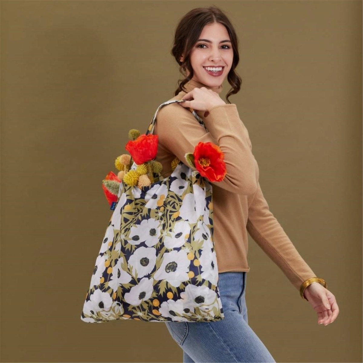 Anemone Poppy blu Reusable Shopping Bag-Machine washable