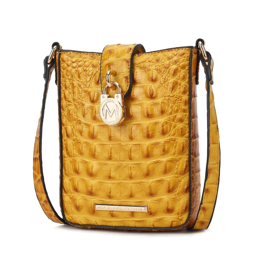 Avery Faux Crocodile Embossed Vegan Leather Womens Crossbody Bag
