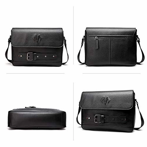 Babama Men Leather Messenger Bag Crossbody Shoulder Purse Briefcases Laptop Satchel Black