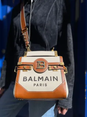 Balmain Cream Canvas & Tan Leather B-Buzz 23 Shoulder Bag