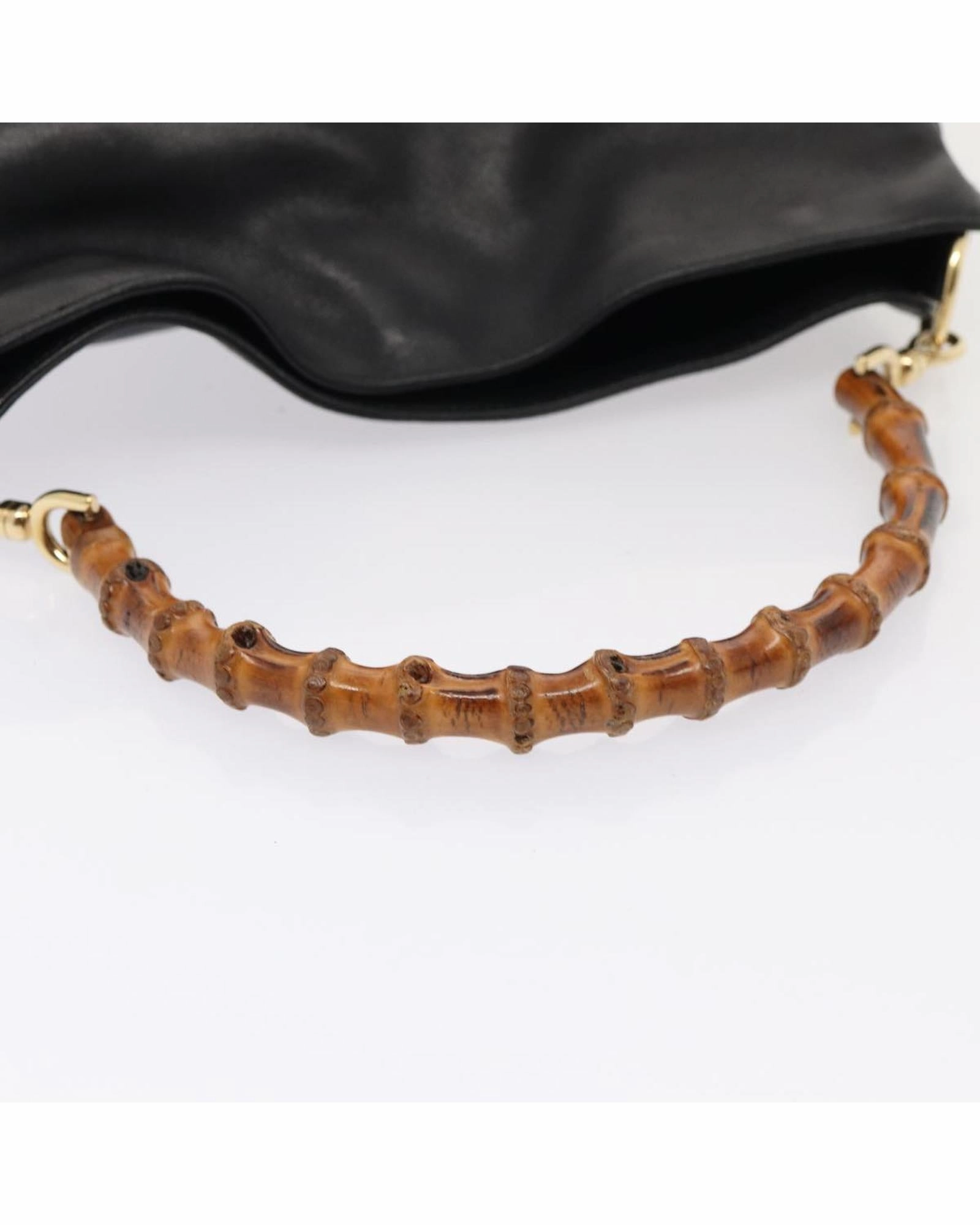 Bamboo Handle Shoulder Bag Black Leather