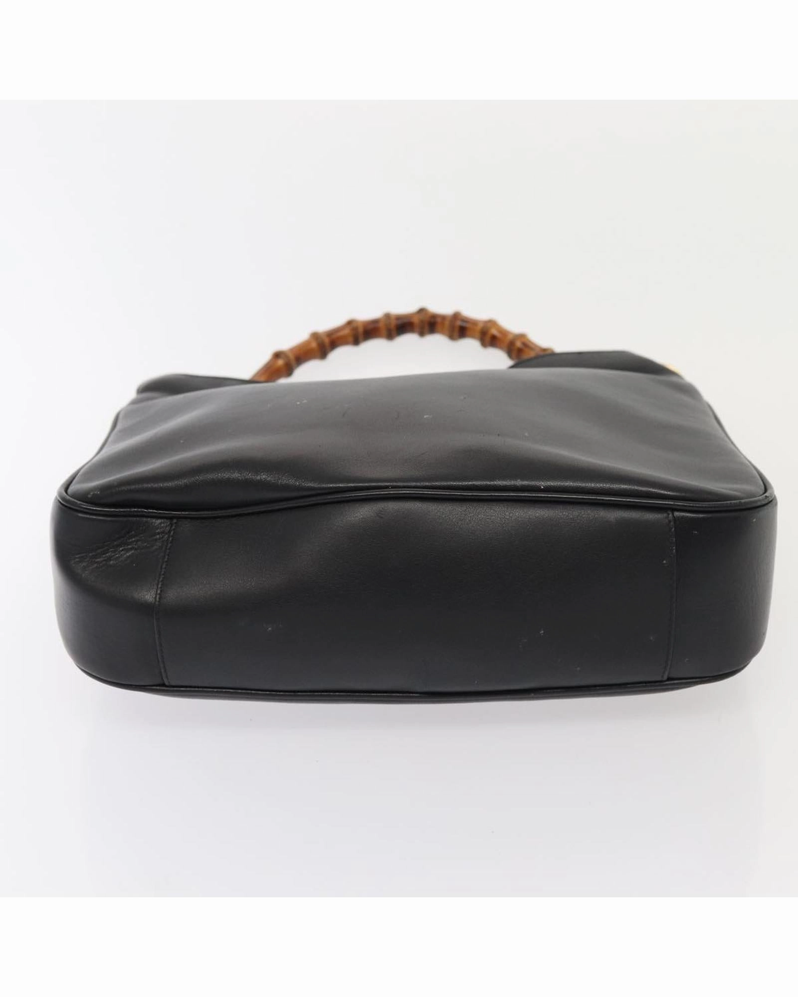 Bamboo Handle Shoulder Bag Black Leather