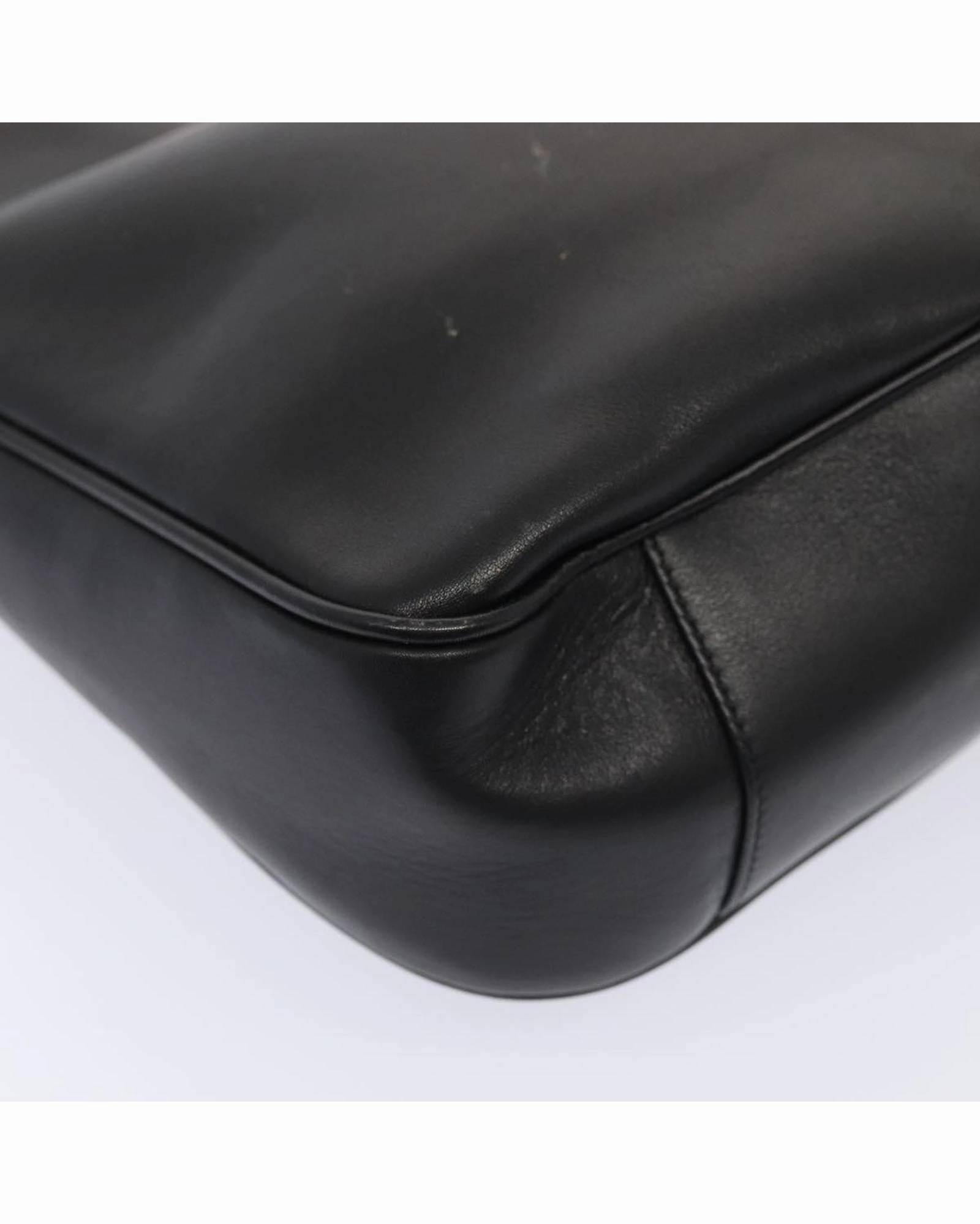 Bamboo Handle Shoulder Bag Black Leather