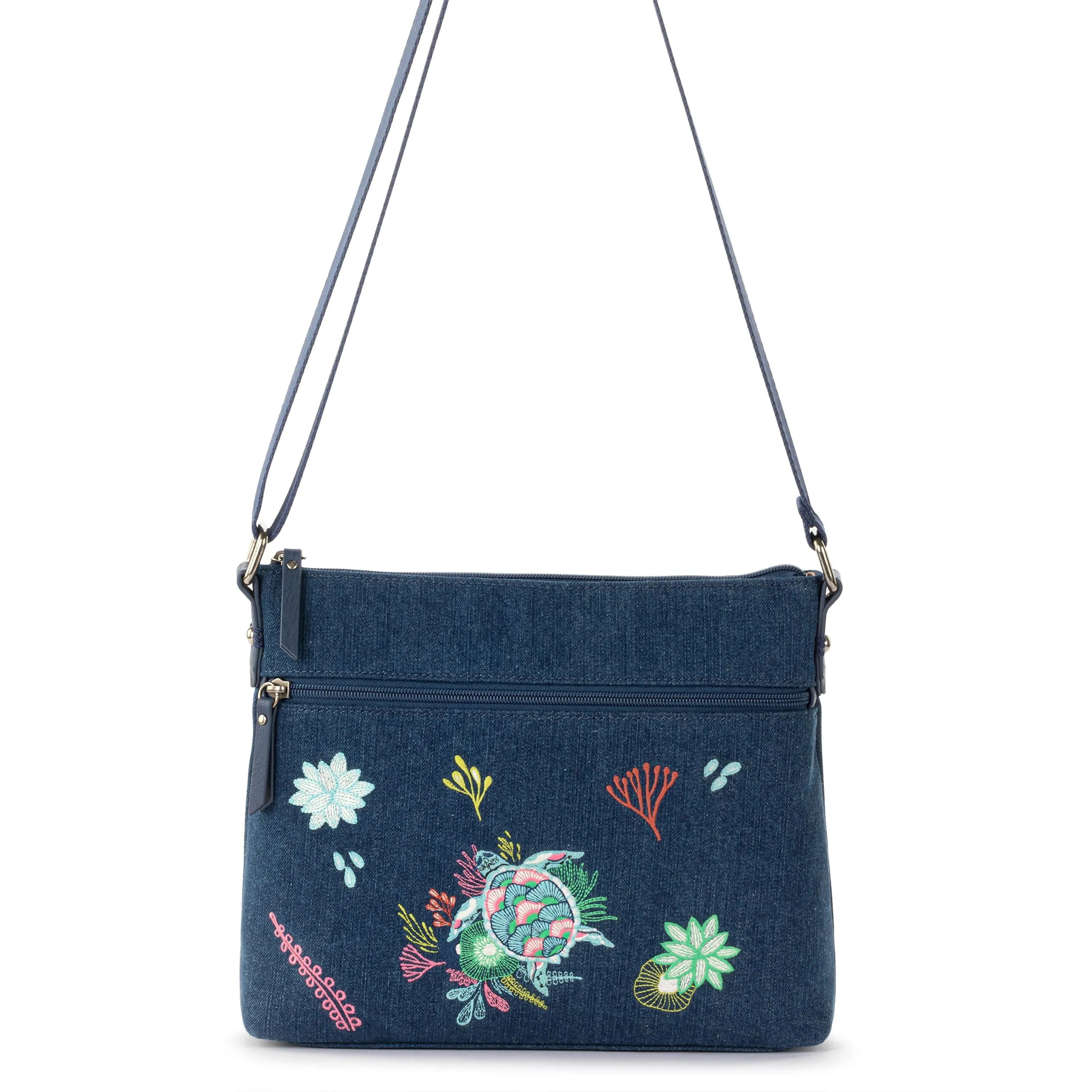Basic Crossbody - Denim - Reef Seascape Embroidery
