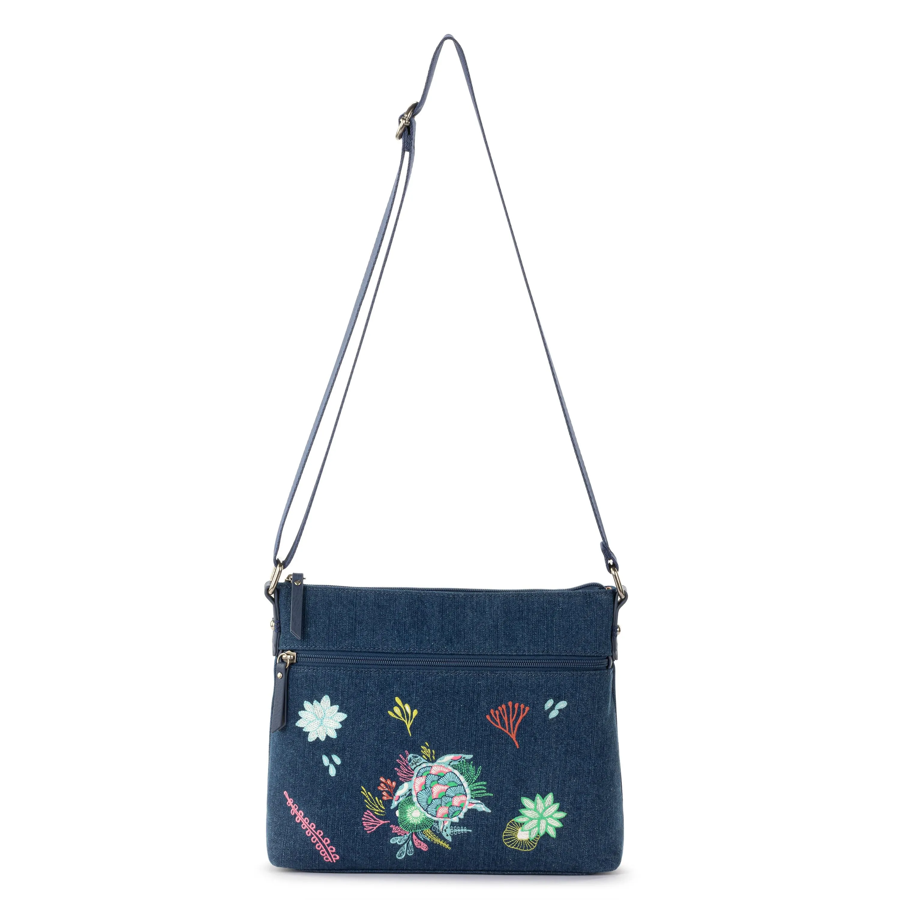 Basic Crossbody - Denim - Reef Seascape Embroidery