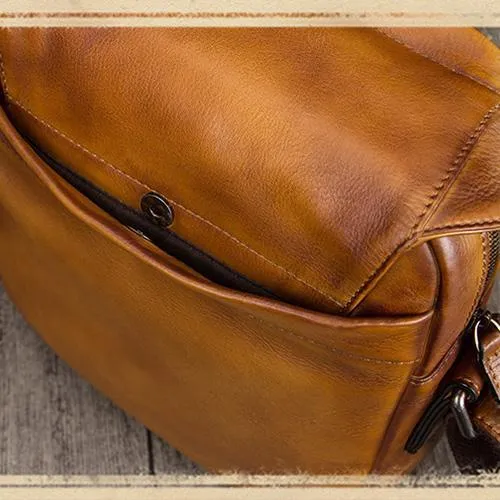 Blue Mens Leather Vintage Vertical Small Messenger Bags Small Side Bag Brown Courier Bag for Men