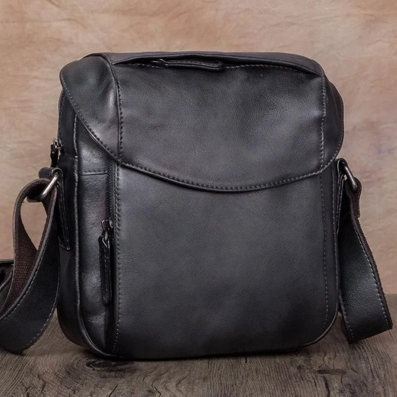 Blue Mens Leather Vintage Vertical Small Messenger Bags Small Side Bag Brown Courier Bag for Men