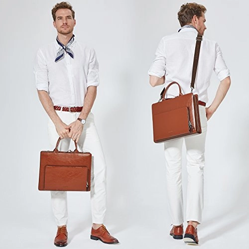 Bostanten Leather Briefcase Shoulder Laptop Business Vintage Slim Bags For Men & Women