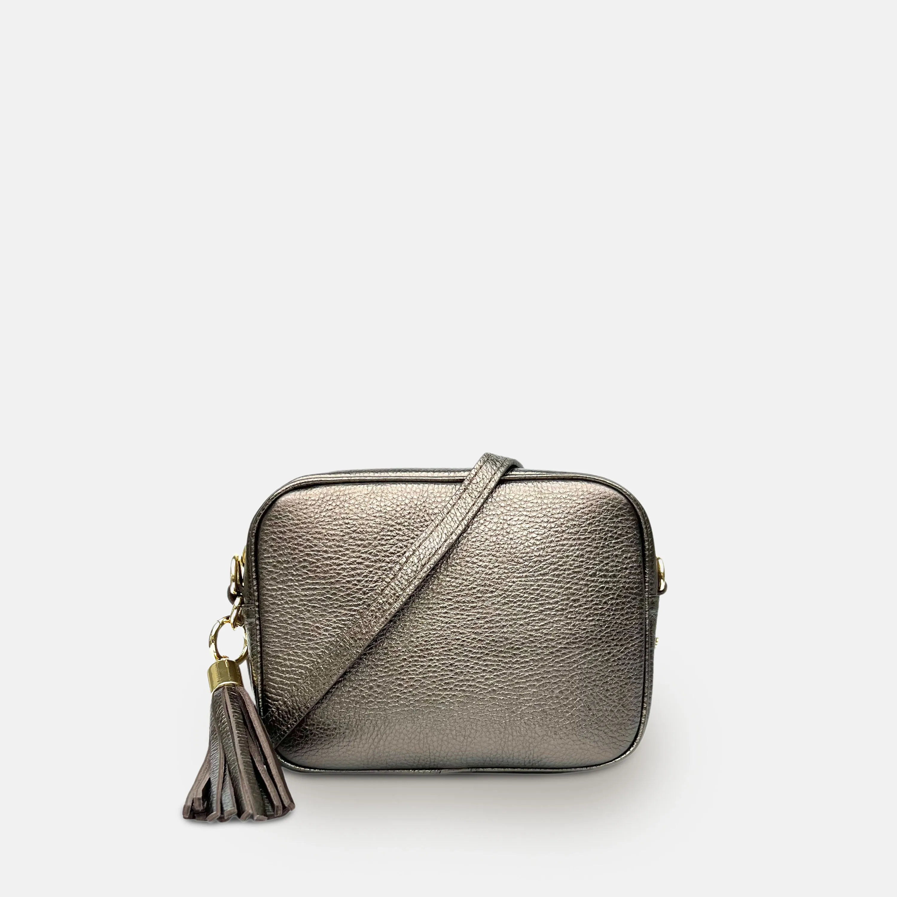 Bronze Leather Crossbody Bag With Cappuccino Dots Strap