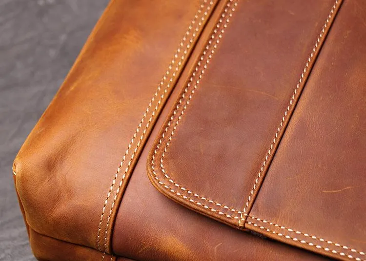 Brown Leather Mens 12 inches Large Laptop Side Bag Courier Bag Messenger Bag Postman Bag For Men