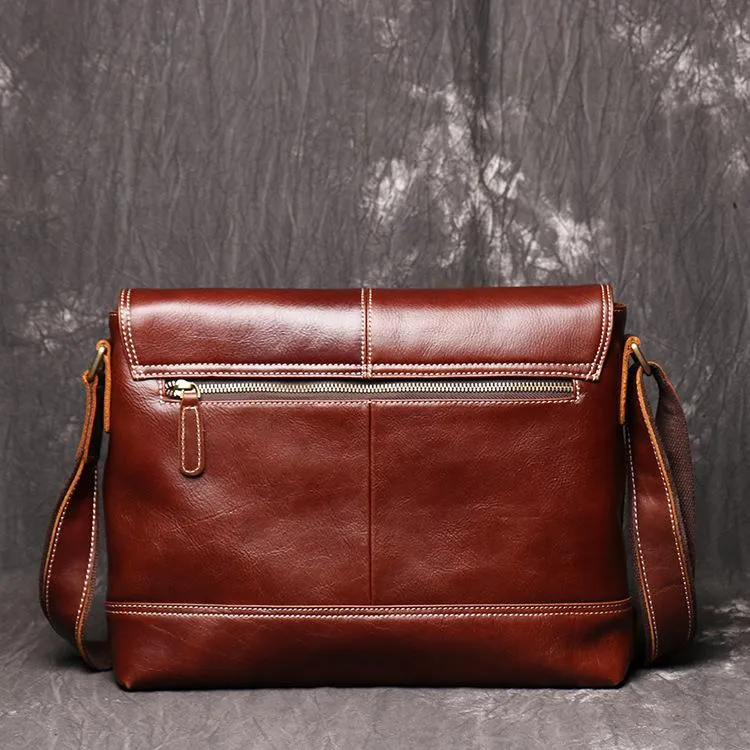 Brown Leather Mens 12 inches Large Laptop Side Bag Courier Bag Messenger Bag Postman Bag For Men