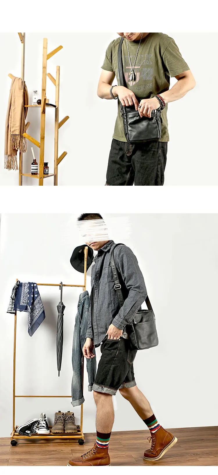 Brown Leather Mens CasualSmall Vertical Courier Bag Messenger Bags Black Postman Bag For Men