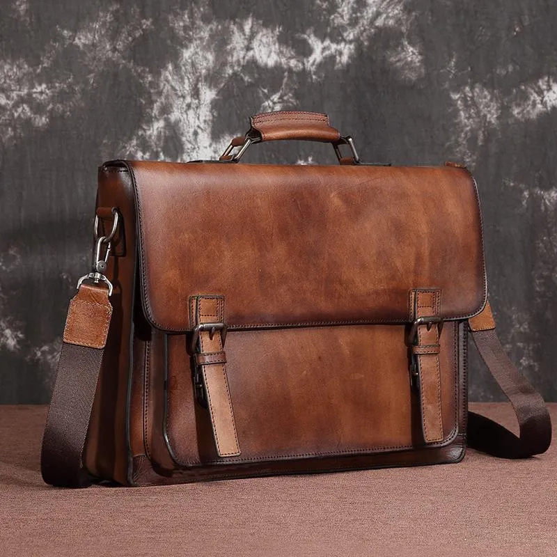 Brown Leather Men's Professional Briefcase 14??Laptop Handbag Black Business Bag Messenger Bag For Men
