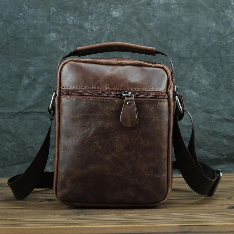 BROWN LEATHER MEN'S Small Side bag Vertical Courier Bag MESSENGER BAG FOR MEN