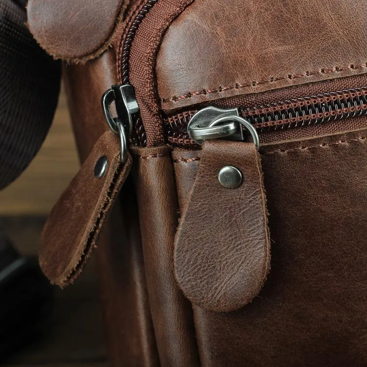 BROWN LEATHER MEN'S Small Side bag Vertical Courier Bag MESSENGER BAG FOR MEN