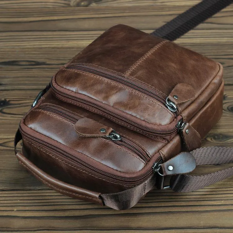 BROWN LEATHER MEN'S Small Side bag Vertical Courier Bag MESSENGER BAG FOR MEN