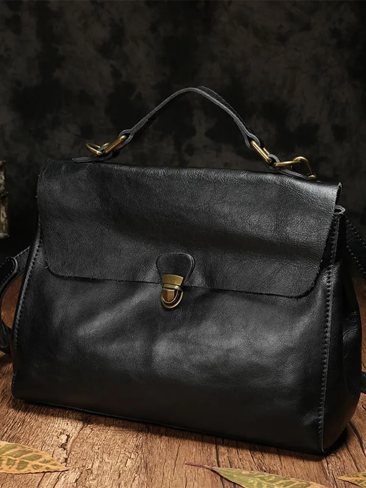 Brown Leather Womens Vintage Handbag Purse Shoulder Black Women's Work Handbag for Ladies
