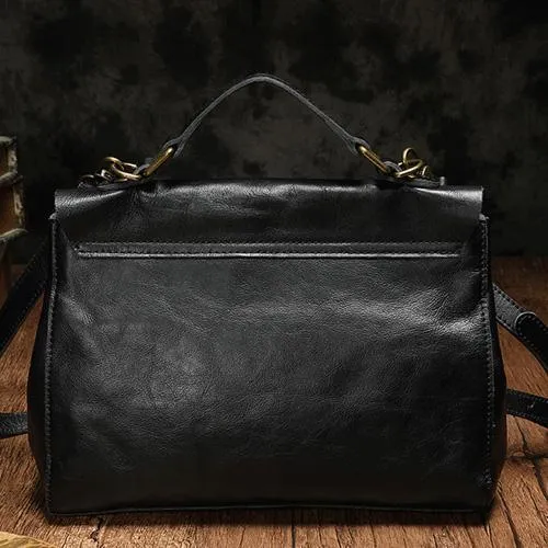 Brown Leather Womens Vintage Handbag Purse Shoulder Black Women's Work Handbag for Ladies