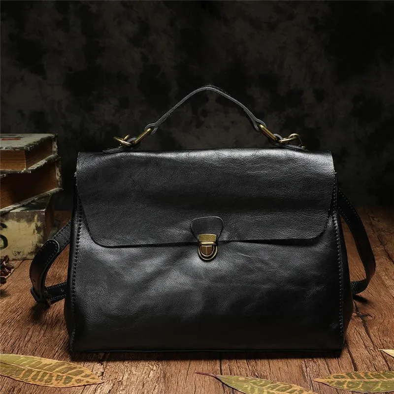 Brown Leather Womens Vintage Handbag Purse Shoulder Black Women's Work Handbag for Ladies