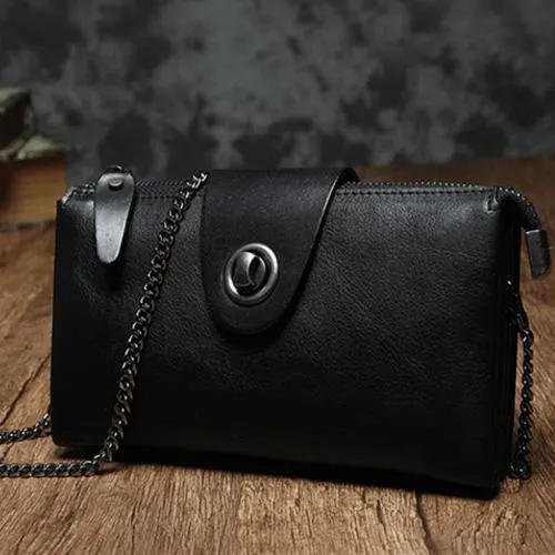 Brown Womens Small Leather Mini Chain shoulder Bag Vintage Cross body Bag Side Bag for Ladies