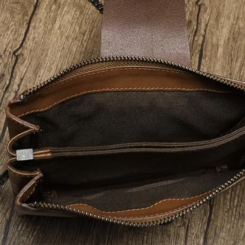 Brown Womens Small Leather Mini Chain shoulder Bag Vintage Cross body Bag Side Bag for Ladies