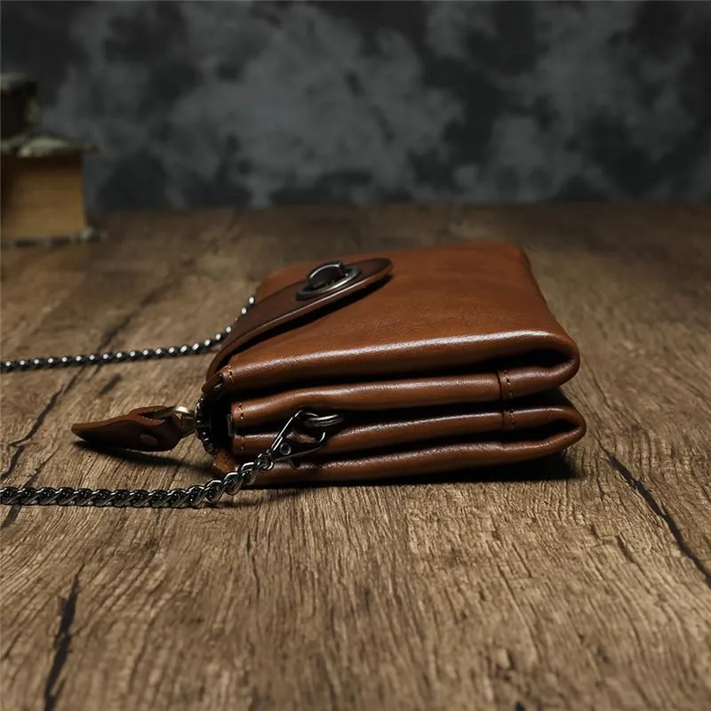 Brown Womens Small Leather Mini Chain shoulder Bag Vintage Cross body Bag Side Bag for Ladies
