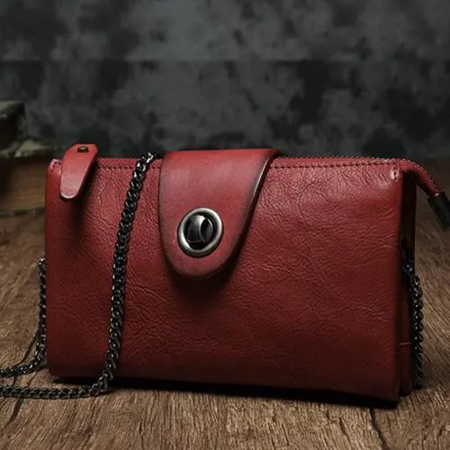 Brown Womens Small Leather Mini Chain shoulder Bag Vintage Cross body Bag Side Bag for Ladies