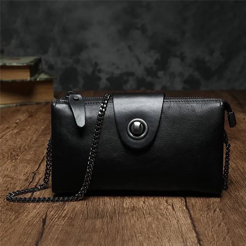 Brown Womens Small Leather Mini Chain shoulder Bag Vintage Cross body Bag Side Bag for Ladies