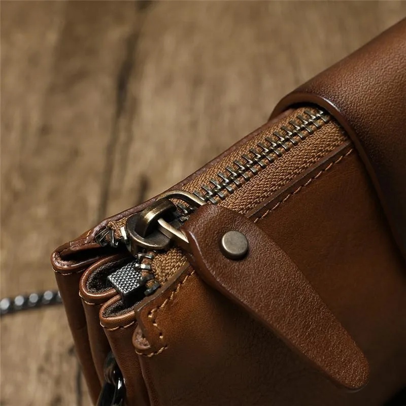 Brown Womens Small Leather Mini Chain shoulder Bag Vintage Cross body Bag Side Bag for Ladies