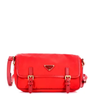 Buckle Flap Crossbody Bag Tessuto with Saffiano Leather