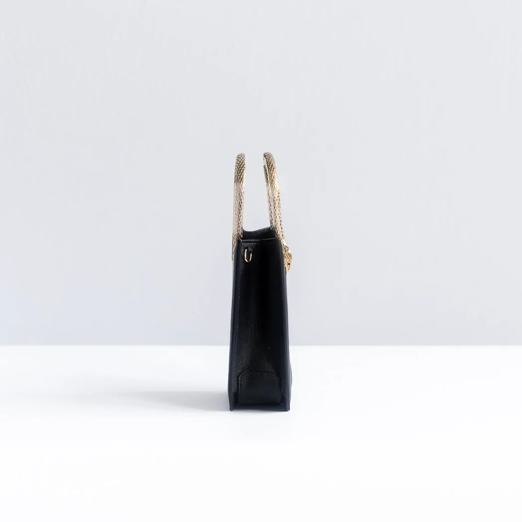 BULGARI - CABAS SERPENTINE MINI BLACK LEATHER GOLD HARDWARE