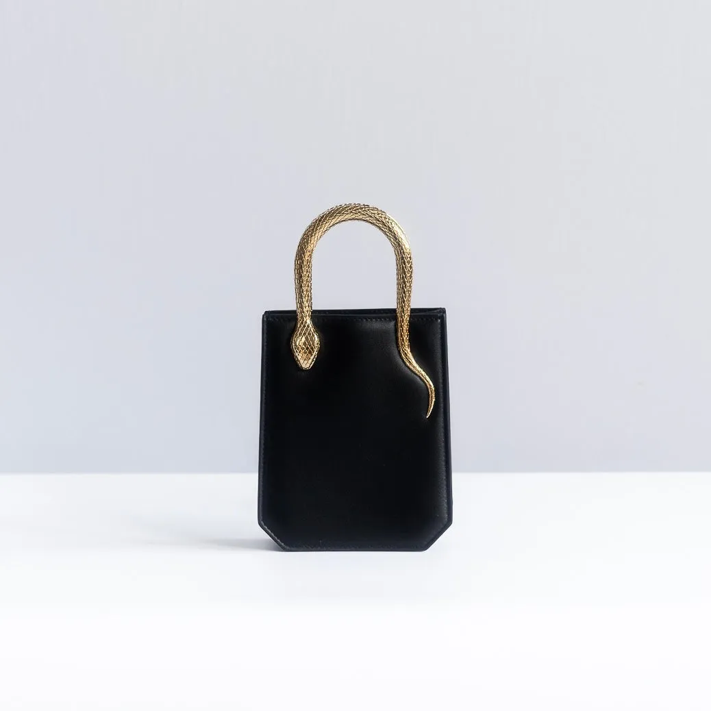 BULGARI - CABAS SERPENTINE MINI BLACK LEATHER GOLD HARDWARE