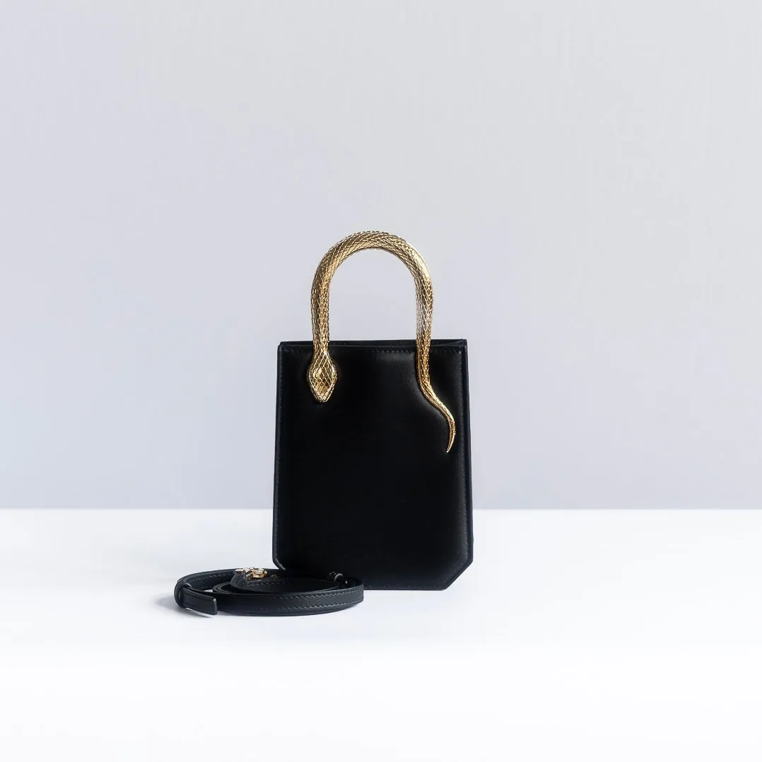 BULGARI - CABAS SERPENTINE MINI BLACK LEATHER GOLD HARDWARE