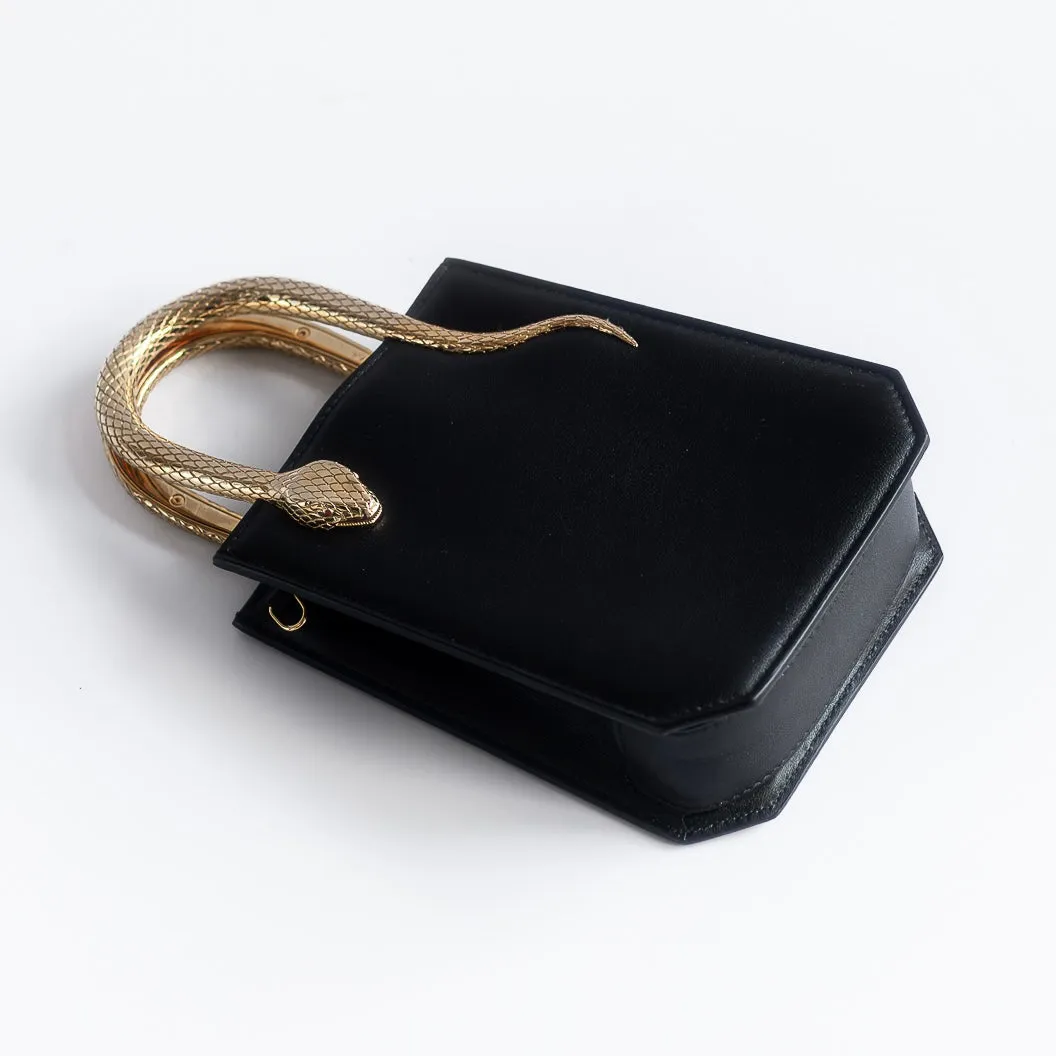 BULGARI - CABAS SERPENTINE MINI BLACK LEATHER GOLD HARDWARE