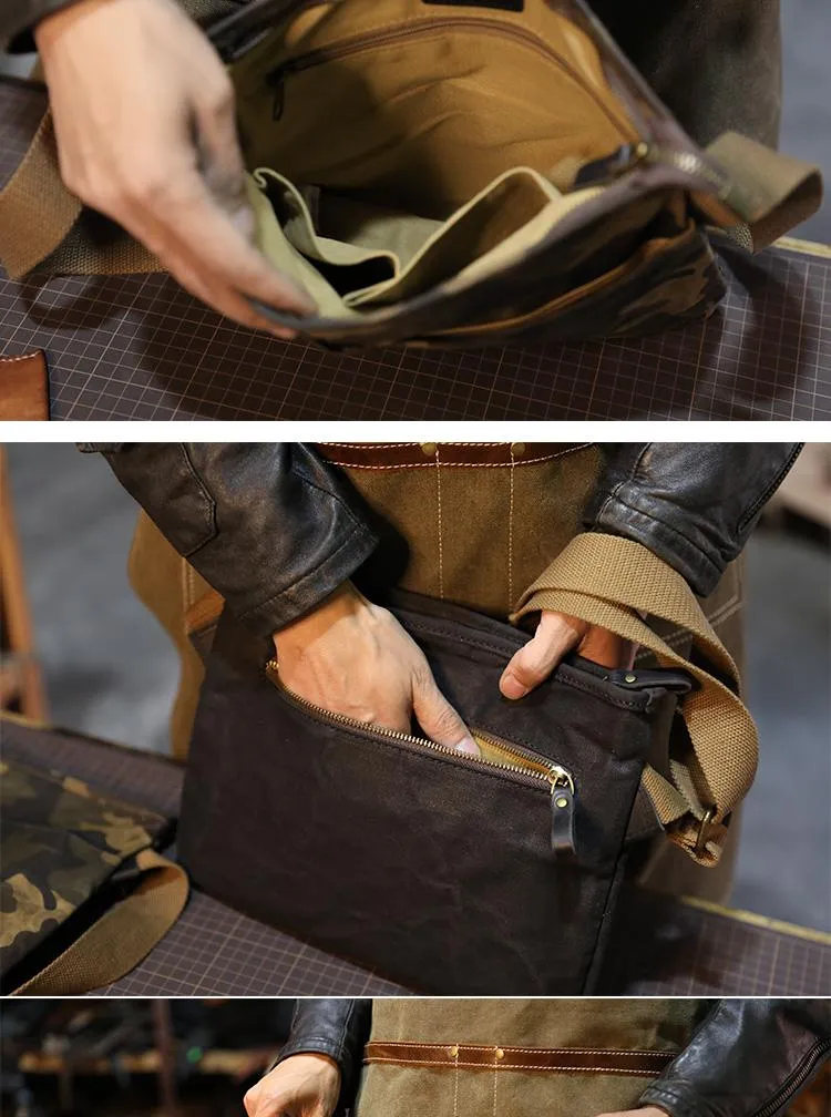 Camouflage Canvas Mens Small Courier Bag Messenger Bag Black Postman Bag For Men