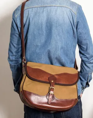 Canvas Leather Mens Casual Khaki Shoulder Bag Saddle Courier Bag Side Bag Messenger Bag for Men