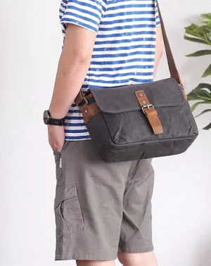 Canvas Leather Mens DSLR Camera Bag Side Bag Green Small Messenger Bag for Men