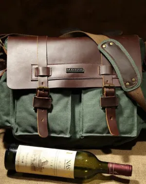Canvas Leather Mens Vintage Khaki Travel Side Bag Green Messenger Bag Brown Courier Bag for Men