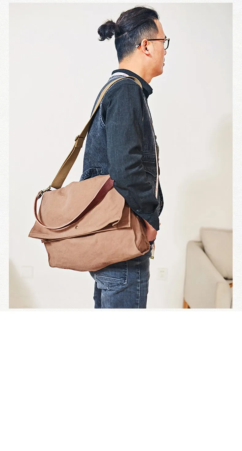 Canvas Mens 14 inches Side Bags Canvas Satchel Messenger Bags Canvas Travel Courier Bag for Men