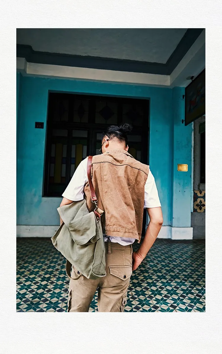 Canvas Mens 14 inches Side Bags Canvas Satchel Messenger Bags Canvas Travel Courier Bag for Men