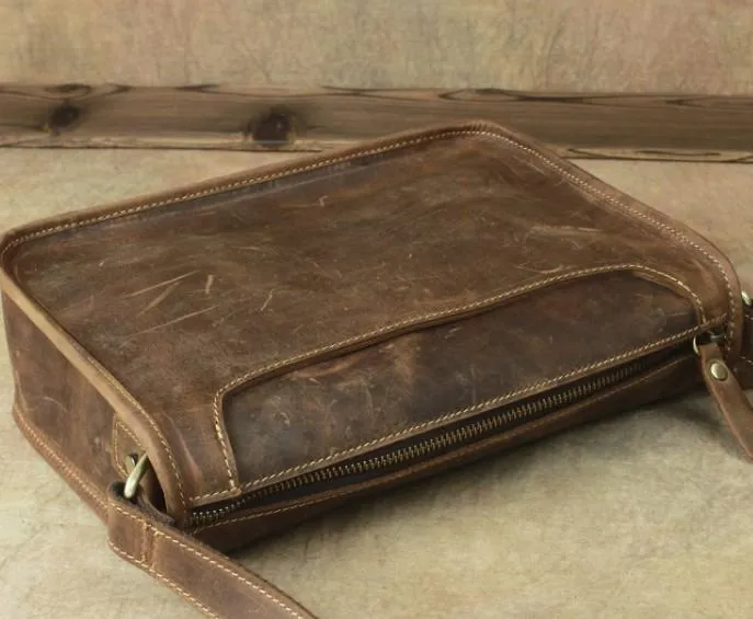 Casual Leather Brown Mens Vintage 10inch Side Bag Messenger Bag Shoulder Bags For Men