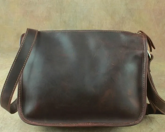 Casual Leather Brown Mens Vintage 10inch Side Bag Messenger Bag Shoulder Bags For Men