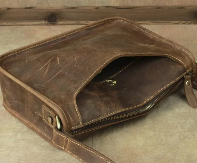 Casual Leather Brown Mens Vintage 10inch Side Bag Messenger Bag Shoulder Bags For Men