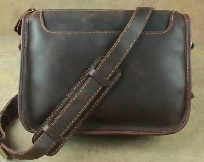 Casual Leather Brown Mens Vintage 10inch Side Bag Messenger Bag Shoulder Bags For Men