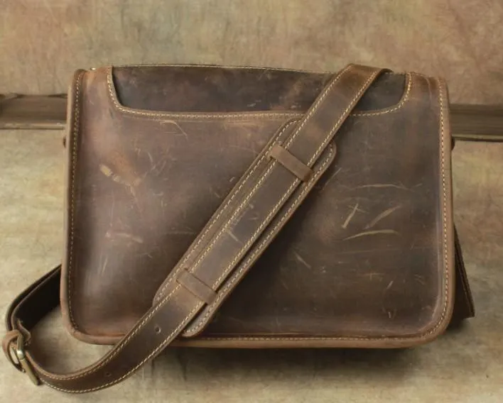 Casual Leather Brown Mens Vintage 10inch Side Bag Messenger Bag Shoulder Bags For Men