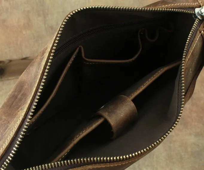 Casual Leather Brown Mens Vintage 10inch Side Bag Messenger Bag Shoulder Bags For Men