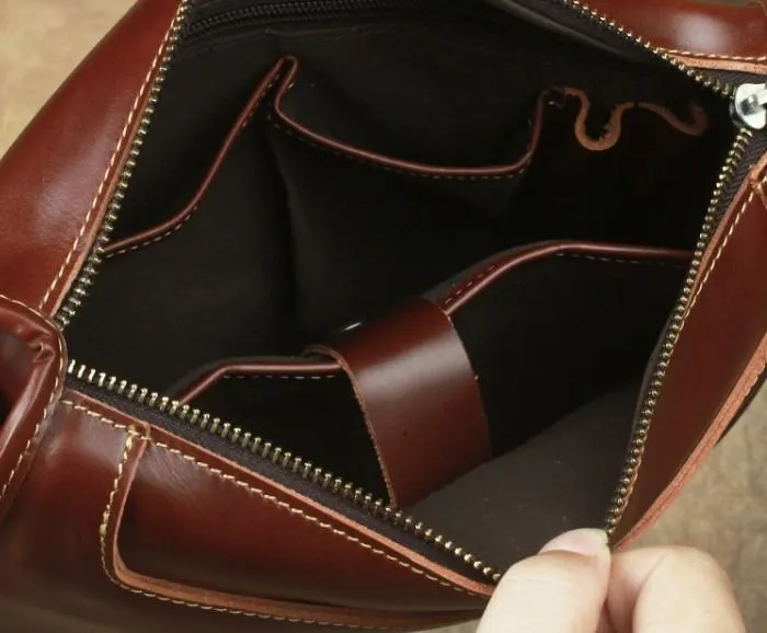 Casual Leather Brown Mens Vintage 10inch Side Bag Messenger Bag Shoulder Bags For Men