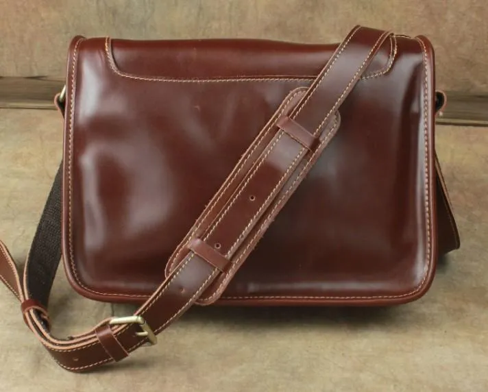 Casual Leather Brown Mens Vintage 10inch Side Bag Messenger Bag Shoulder Bags For Men