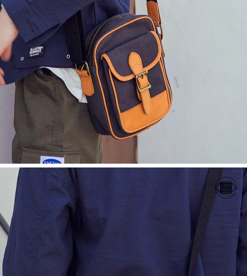 Casual Navy Blue Canvas MENS Vertical SIDE BAG COURIER BAG Vertical MESSENGER BAG FOR MEN